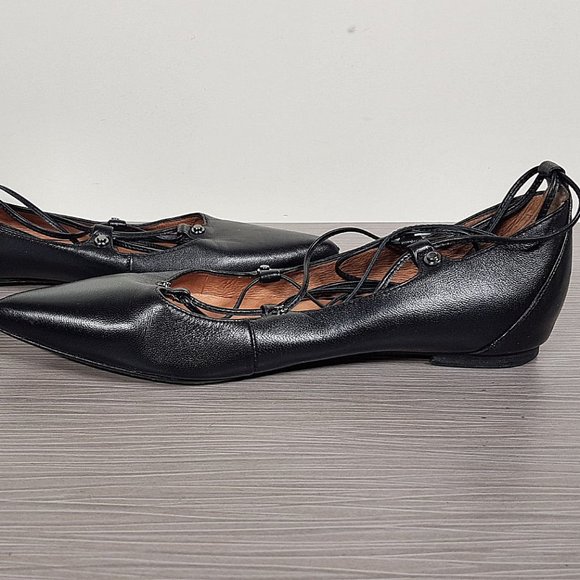 Halogen 'Owen' Pointy Toe Ghillie Flat Black Leather Womens Size 7.5 M - Picture 6 of 12